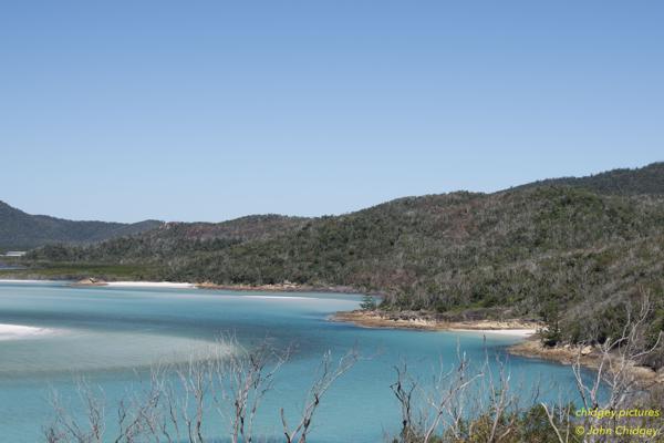 Looking Inland Down Hill Inlet Whitsunday Island: During a break in the COVID19 lockdowns and restricted to travel within our own state only, we trekked to the amazing Whitehaven Beach in the Whitsunday Islands in June, 2020. This photo is taken from above Hill Inlet looking inland.